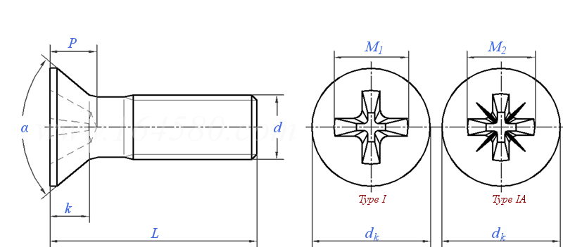 asme b 18.6.3 (t6-i/t6-ia) - 2013 100°十字槽沉头精整螺钉